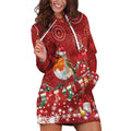Australia Red - capped Robin Christmas In July Hoodie Dress Aussie Passerine Bird Merry Xmas