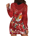 Australia Red - capped Robin Christmas In July Hoodie Dress Aussie Passerine Bird Merry Xmas