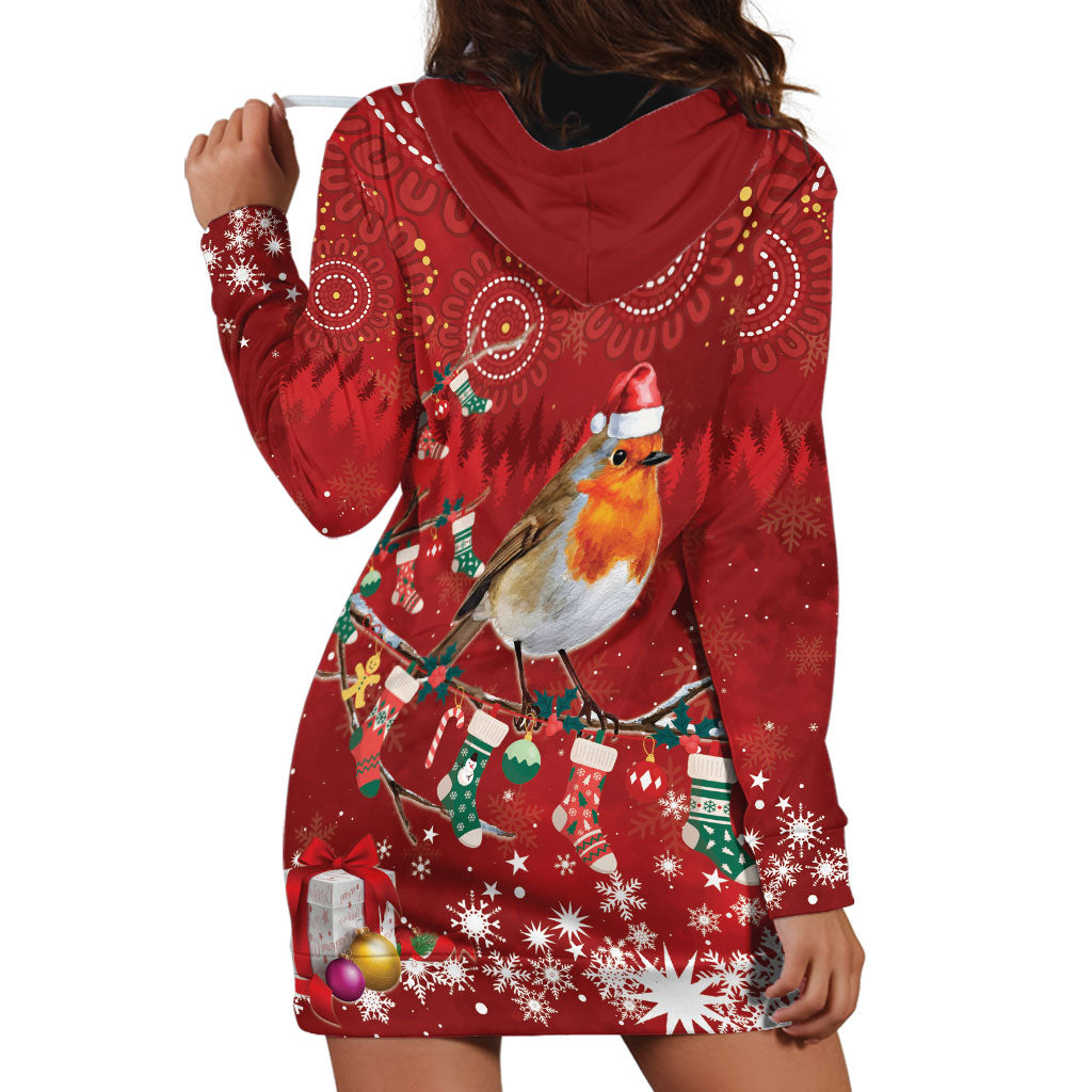 Australia Red - capped Robin Christmas In July Hoodie Dress Aussie Passerine Bird Merry Xmas