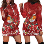 Australia Red - capped Robin Christmas In July Hoodie Dress Aussie Passerine Bird Merry Xmas