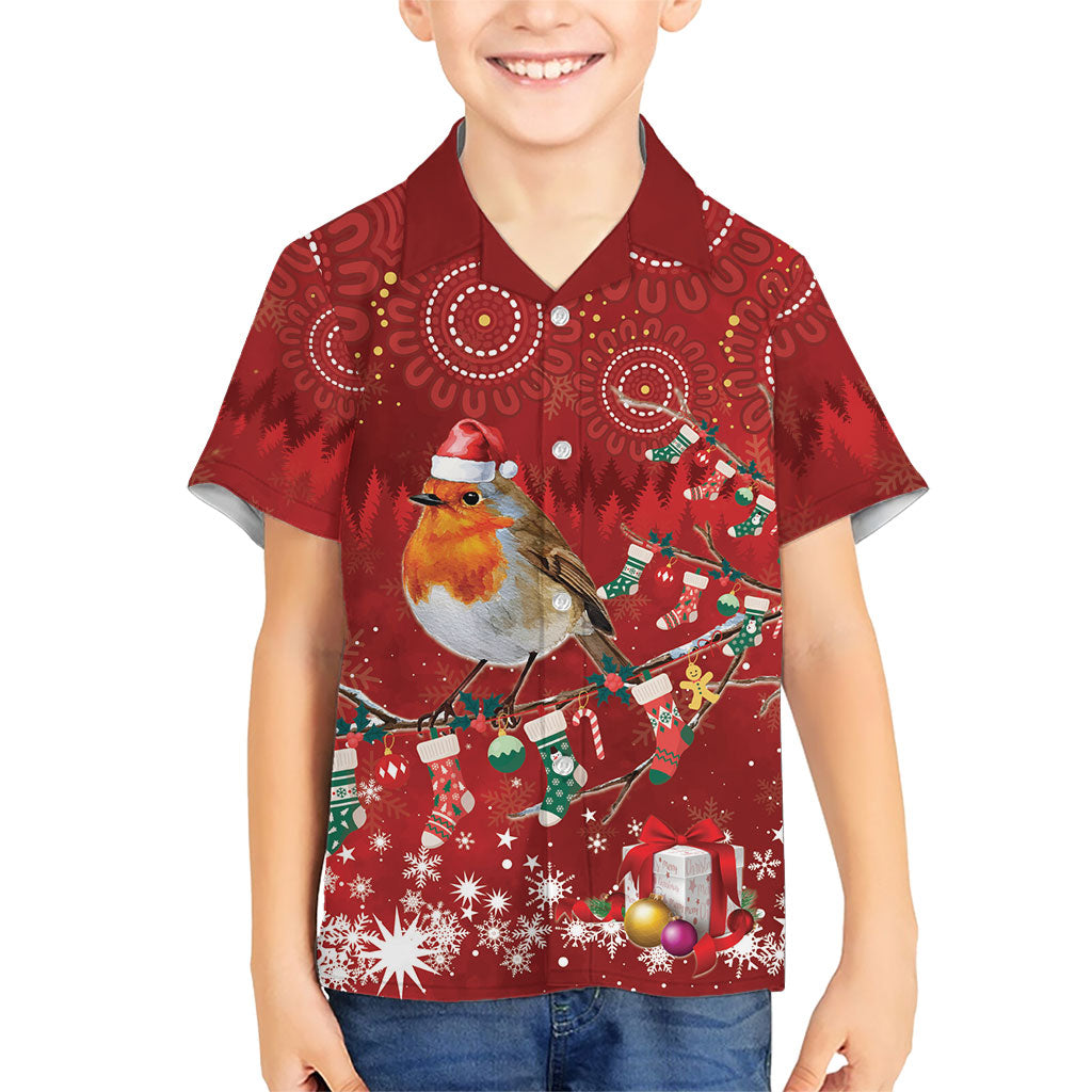Australia Red - capped Robin Christmas In July Kid Hawaiian Shirt Aussie Passerine Bird Merry Xmas