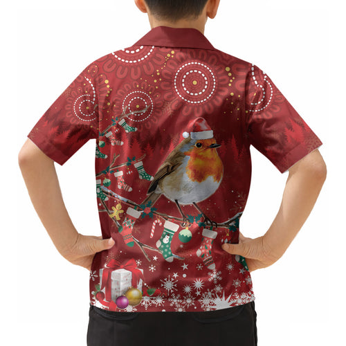 Australia Red - capped Robin Christmas In July Kid Hawaiian Shirt Aussie Passerine Bird Merry Xmas LT22