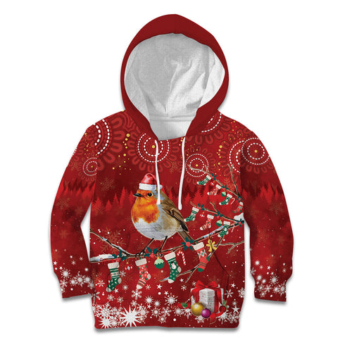 Australia Red - capped Robin Christmas In July Kid Hoodie Aussie Passerine Bird Merry Xmas