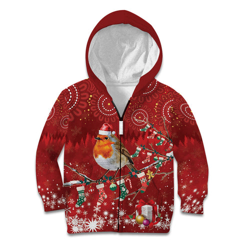 Australia Red - capped Robin Christmas In July Kid Hoodie Aussie Passerine Bird Merry Xmas