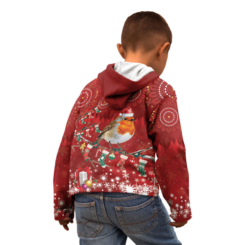 Australia Red - capped Robin Christmas In July Kid Hoodie Aussie Passerine Bird Merry Xmas