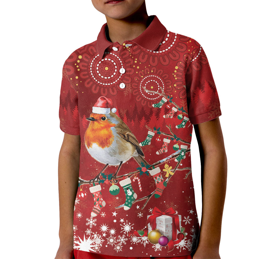 Australia Red - capped Robin Christmas In July Kid Polo Shirt Aussie Passerine Bird Merry Xmas