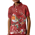 Australia Red - capped Robin Christmas In July Kid Polo Shirt Aussie Passerine Bird Merry Xmas
