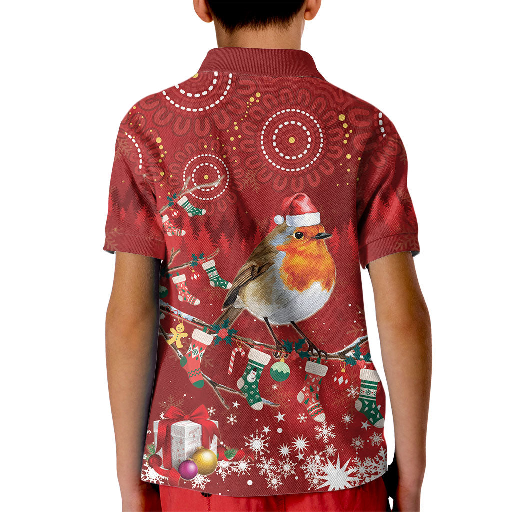 Australia Red - capped Robin Christmas In July Kid Polo Shirt Aussie Passerine Bird Merry Xmas