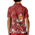 Australia Red - capped Robin Christmas In July Kid Polo Shirt Aussie Passerine Bird Merry Xmas