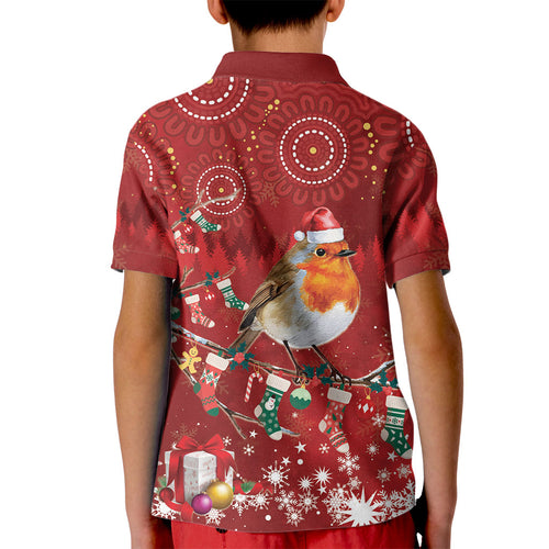 Australia Red - capped Robin Christmas In July Kid Polo Shirt Aussie Passerine Bird Merry Xmas