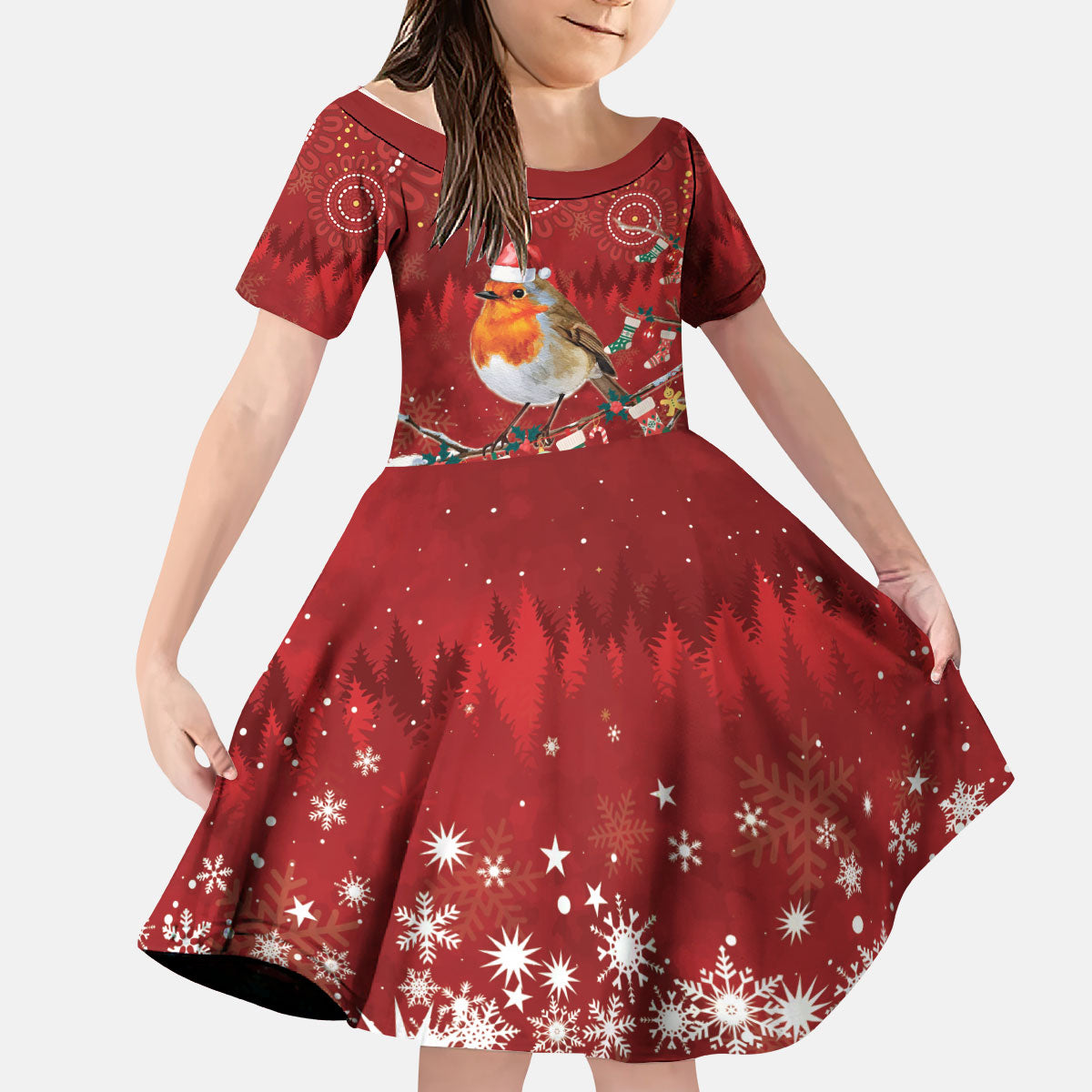Australia Red - capped Robin Christmas In July Kid Short Sleeve Dress Aussie Passerine Bird Merry Xmas