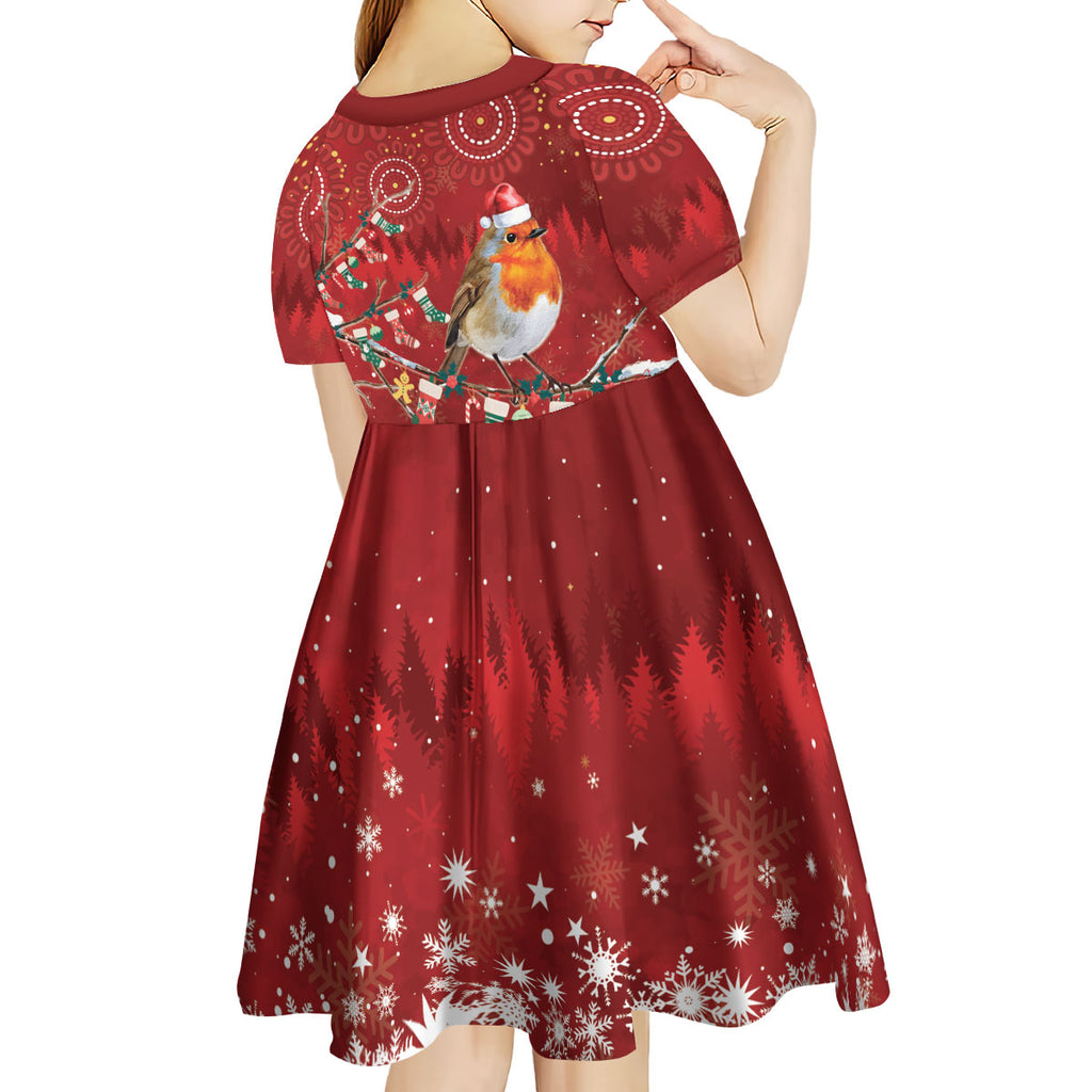 Australia Red - capped Robin Christmas In July Kid Short Sleeve Dress Aussie Passerine Bird Merry Xmas