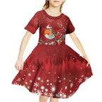 Australia Red - capped Robin Christmas In July Kid Short Sleeve Dress Aussie Passerine Bird Merry Xmas