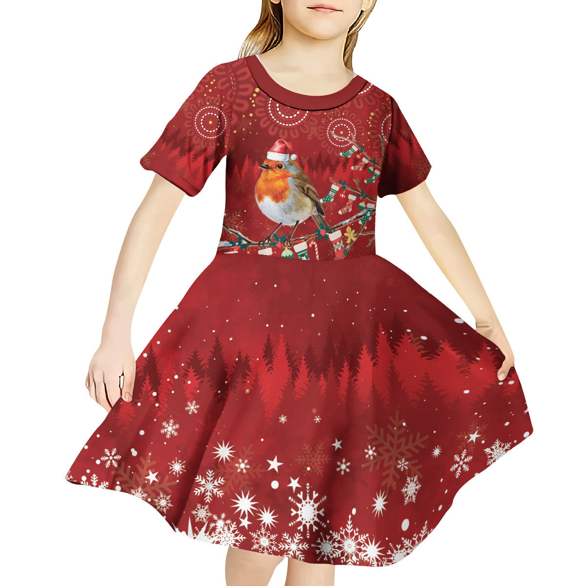 Australia Red - capped Robin Christmas In July Kid Short Sleeve Dress Aussie Passerine Bird Merry Xmas