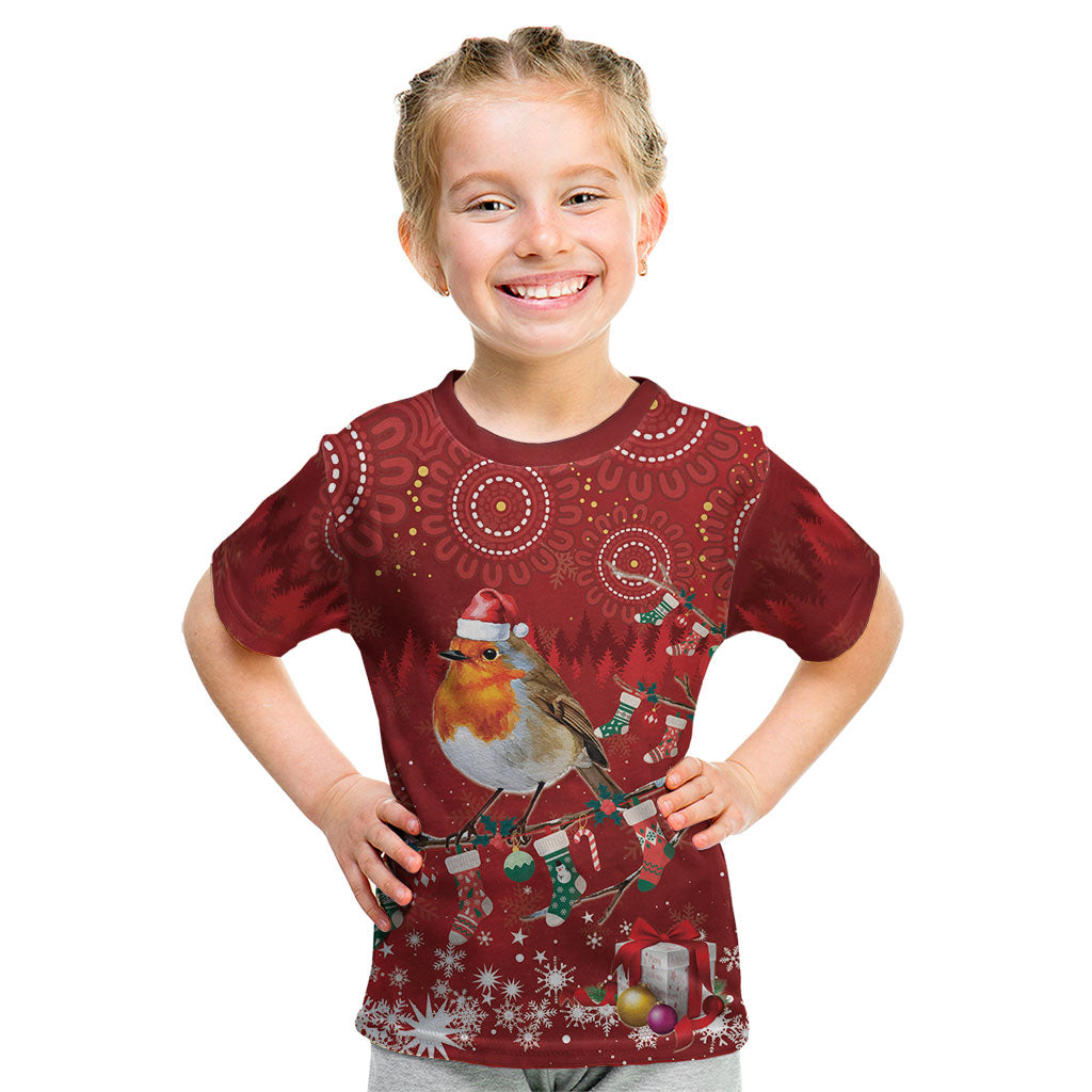 Australia Red - capped Robin Christmas In July Kid T Shirt Aussie Passerine Bird Merry Xmas