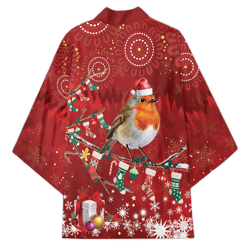 Australia Red - capped Robin Christmas In July Kimono Aussie Passerine Bird Merry Xmas