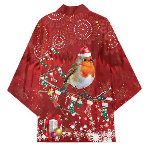 Australia Red - capped Robin Christmas In July Kimono Aussie Passerine Bird Merry Xmas