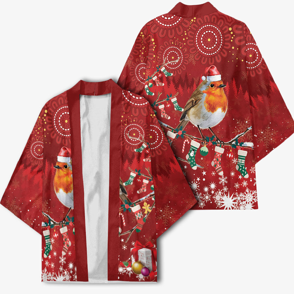 Australia Red - capped Robin Christmas In July Kimono Aussie Passerine Bird Merry Xmas