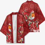 Australia Red - capped Robin Christmas In July Kimono Aussie Passerine Bird Merry Xmas