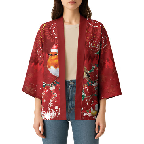 Australia Red - capped Robin Christmas In July Kimono Aussie Passerine Bird Merry Xmas