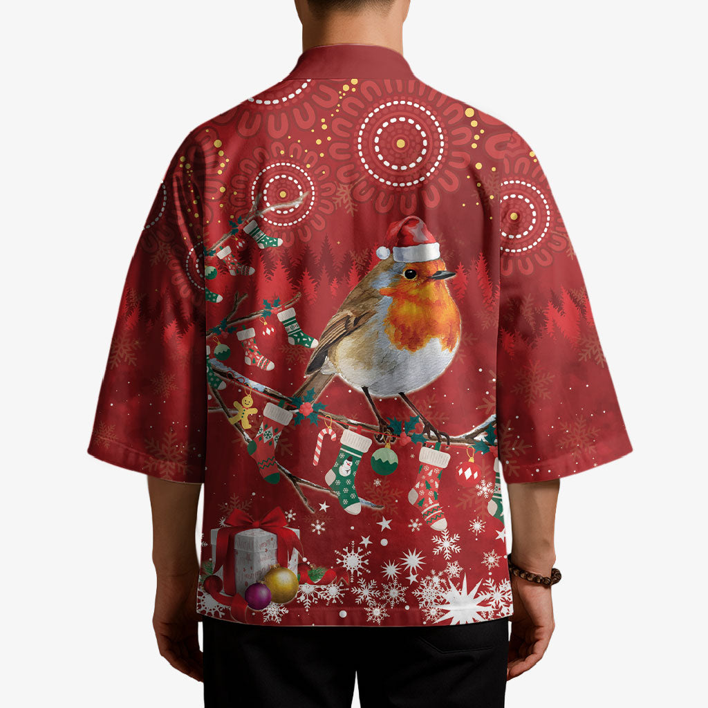 Australia Red - capped Robin Christmas In July Kimono Aussie Passerine Bird Merry Xmas
