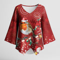 Australia Red - capped Robin Christmas In July Kimono Sleeve Blouse Aussie Passerine Bird Merry Xmas