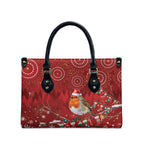 Australia Red - capped Robin Christmas In July Leather Bag Aussie Passerine Bird Merry Xmas