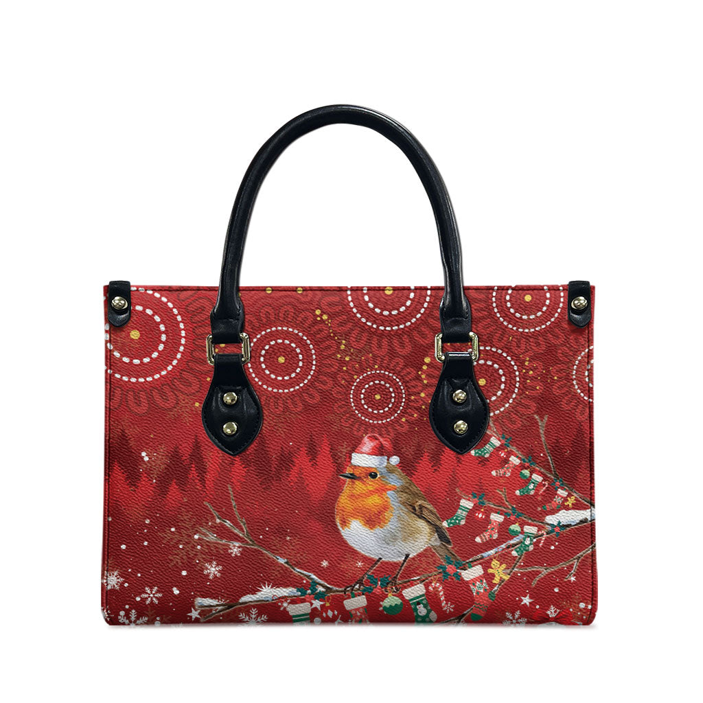 Australia Red - capped Robin Christmas In July Leather Bag Aussie Passerine Bird Merry Xmas