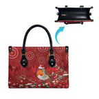 Australia Red - capped Robin Christmas In July Leather Bag Aussie Passerine Bird Merry Xmas