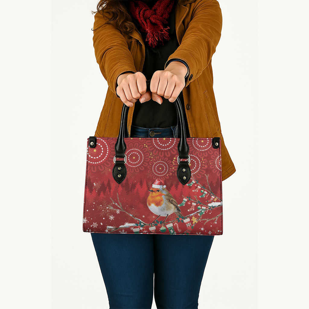 Australia Red - capped Robin Christmas In July Leather Bag Aussie Passerine Bird Merry Xmas