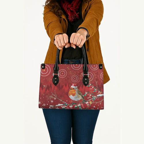 Australia Red - capped Robin Christmas In July Leather Bag Aussie Passerine Bird Merry Xmas