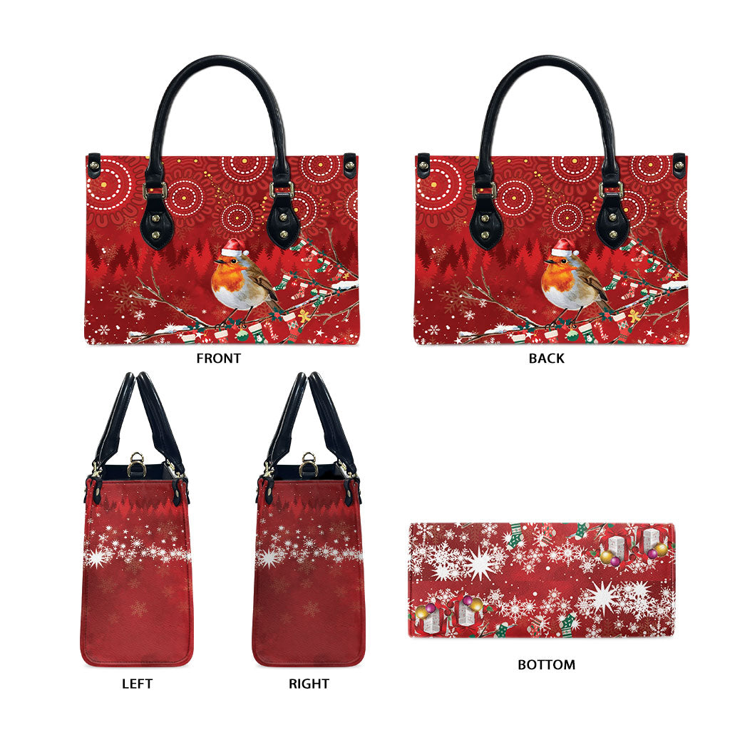 Australia Red - capped Robin Christmas In July Leather Bag Aussie Passerine Bird Merry Xmas