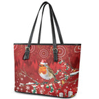 Australia Red - capped Robin Christmas In July Leather Tote Bag Aussie Passerine Bird Merry Xmas