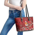 Australia Red - capped Robin Christmas In July Leather Tote Bag Aussie Passerine Bird Merry Xmas