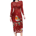 Australia Red - capped Robin Christmas In July Long Sleeve Bodycon Dress Aussie Passerine Bird Merry Xmas