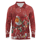 Australia Red - capped Robin Christmas In July Long Sleeve Polo Shirt Aussie Passerine Bird Merry Xmas