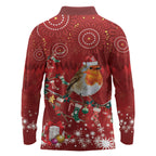 Australia Red - capped Robin Christmas In July Long Sleeve Polo Shirt Aussie Passerine Bird Merry Xmas