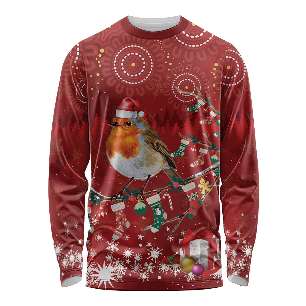 Australia Red - capped Robin Christmas In July Long Sleeve Shirt Aussie Passerine Bird Merry Xmas