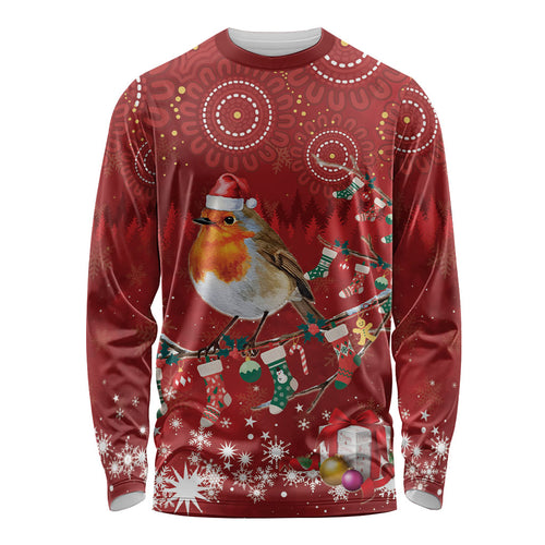 Australia Red - capped Robin Christmas In July Long Sleeve Shirt Aussie Passerine Bird Merry Xmas