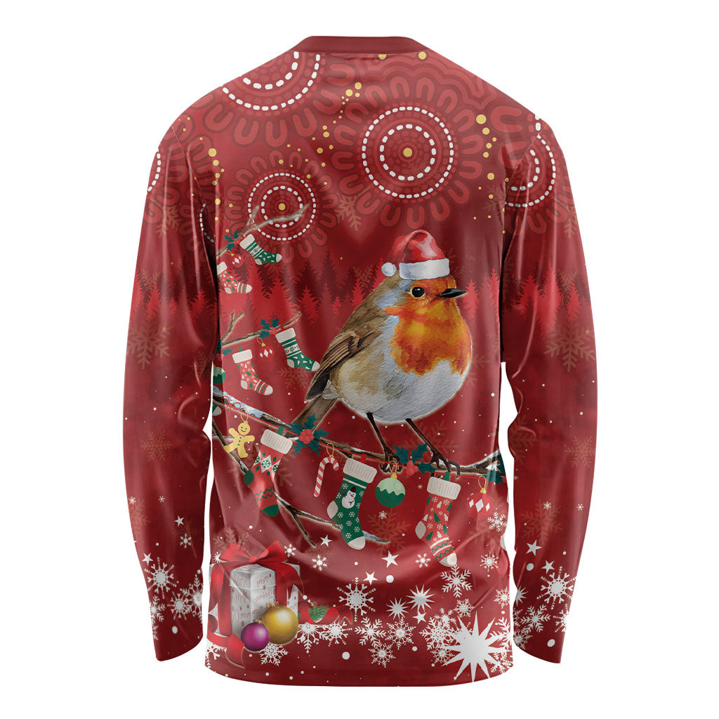 Australia Red - capped Robin Christmas In July Long Sleeve Shirt Aussie Passerine Bird Merry Xmas