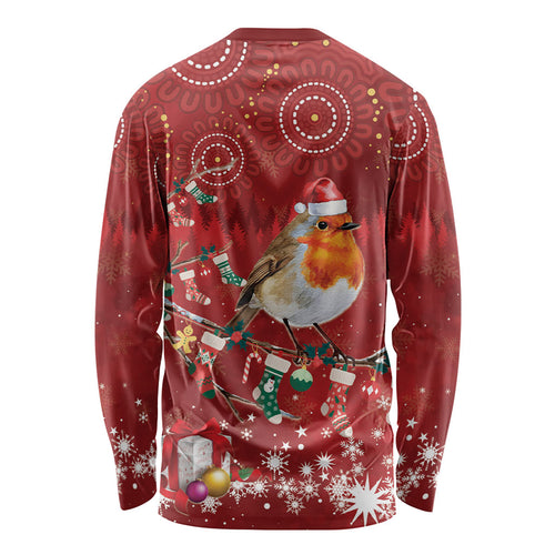 Australia Red - capped Robin Christmas In July Long Sleeve Shirt Aussie Passerine Bird Merry Xmas