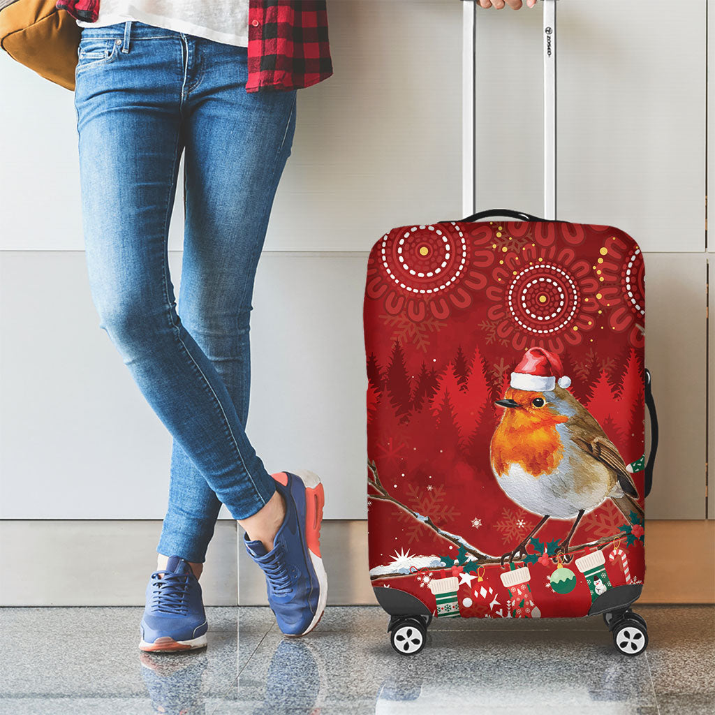 Australia Red - capped Robin Christmas In July Luggage Cover Aussie Passerine Bird Merry Xmas