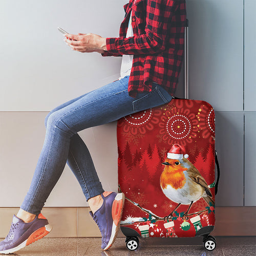 Australia Red - capped Robin Christmas In July Luggage Cover Aussie Passerine Bird Merry Xmas