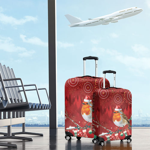 Australia Red - capped Robin Christmas In July Luggage Cover Aussie Passerine Bird Merry Xmas