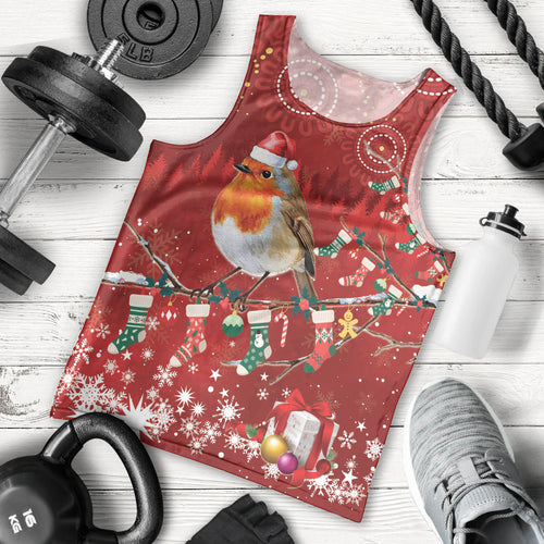 Australia Red - capped Robin Christmas In July Men Tank Top Aussie Passerine Bird Merry Xmas