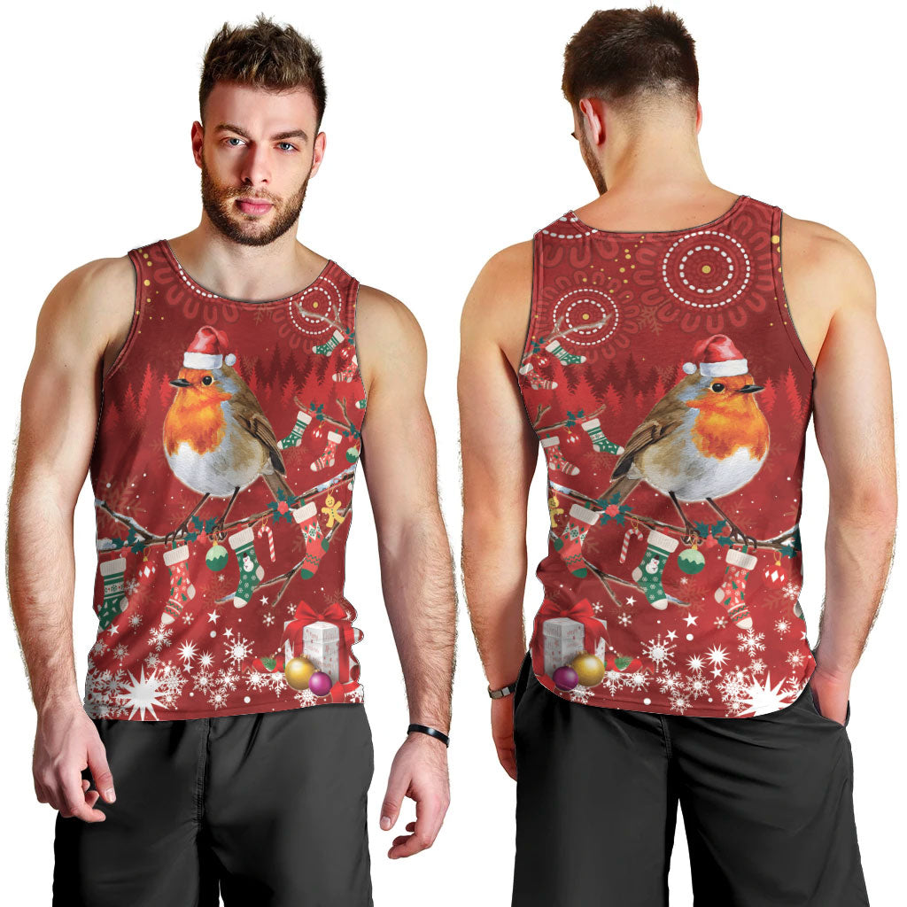 Australia Red - capped Robin Christmas In July Men Tank Top Aussie Passerine Bird Merry Xmas