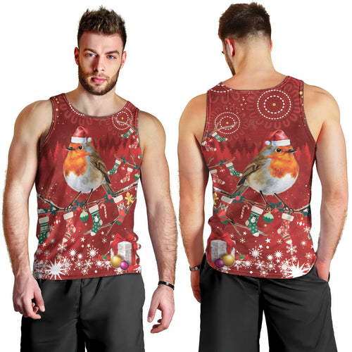 Australia Red - capped Robin Christmas In July Men Tank Top Aussie Passerine Bird Merry Xmas