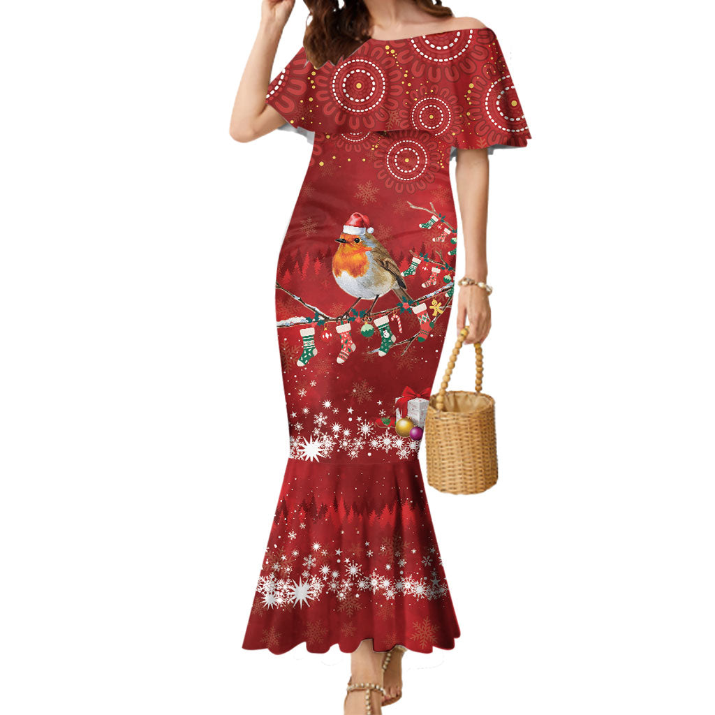 Australia Red - capped Robin Christmas In July Mermaid Dress Aussie Passerine Bird Merry Xmas