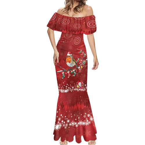 Australia Red - capped Robin Christmas In July Mermaid Dress Aussie Passerine Bird Merry Xmas