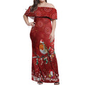 Australia Red - capped Robin Christmas In July Off Shoulder Maxi Dress Aussie Passerine Bird Merry Xmas